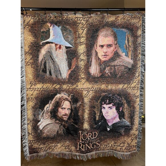 Lord Of The Rings Tapestry Throw Blanket Gandalf Legolas Aragorn Frodo 59" x 48" - Picture 1 of 5